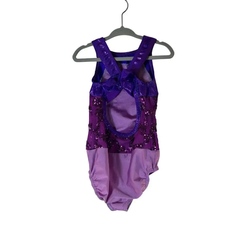 A WISH COME TRUE Girl’s Purple Sequined Dance Leotard / Size: SC 6/6X